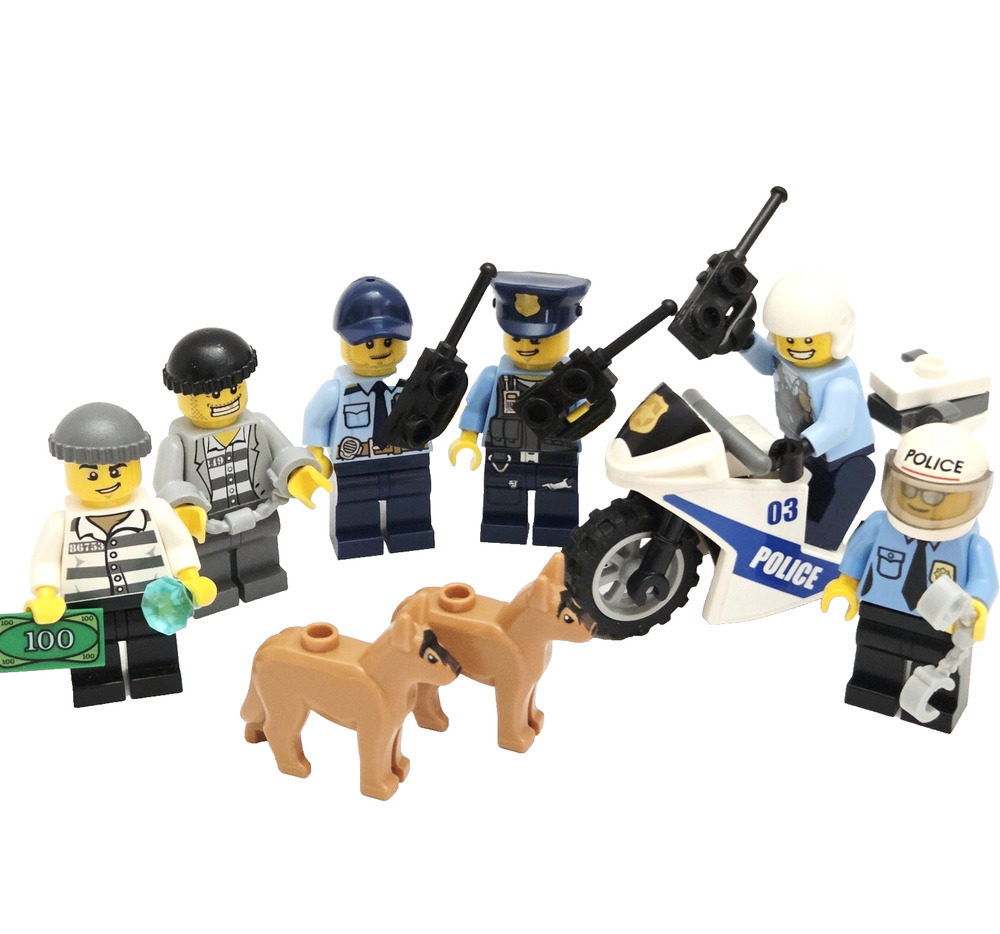 LEGO City Police Minifigure Lot Cops Robbers K9 Dog Motorcycle Accessories